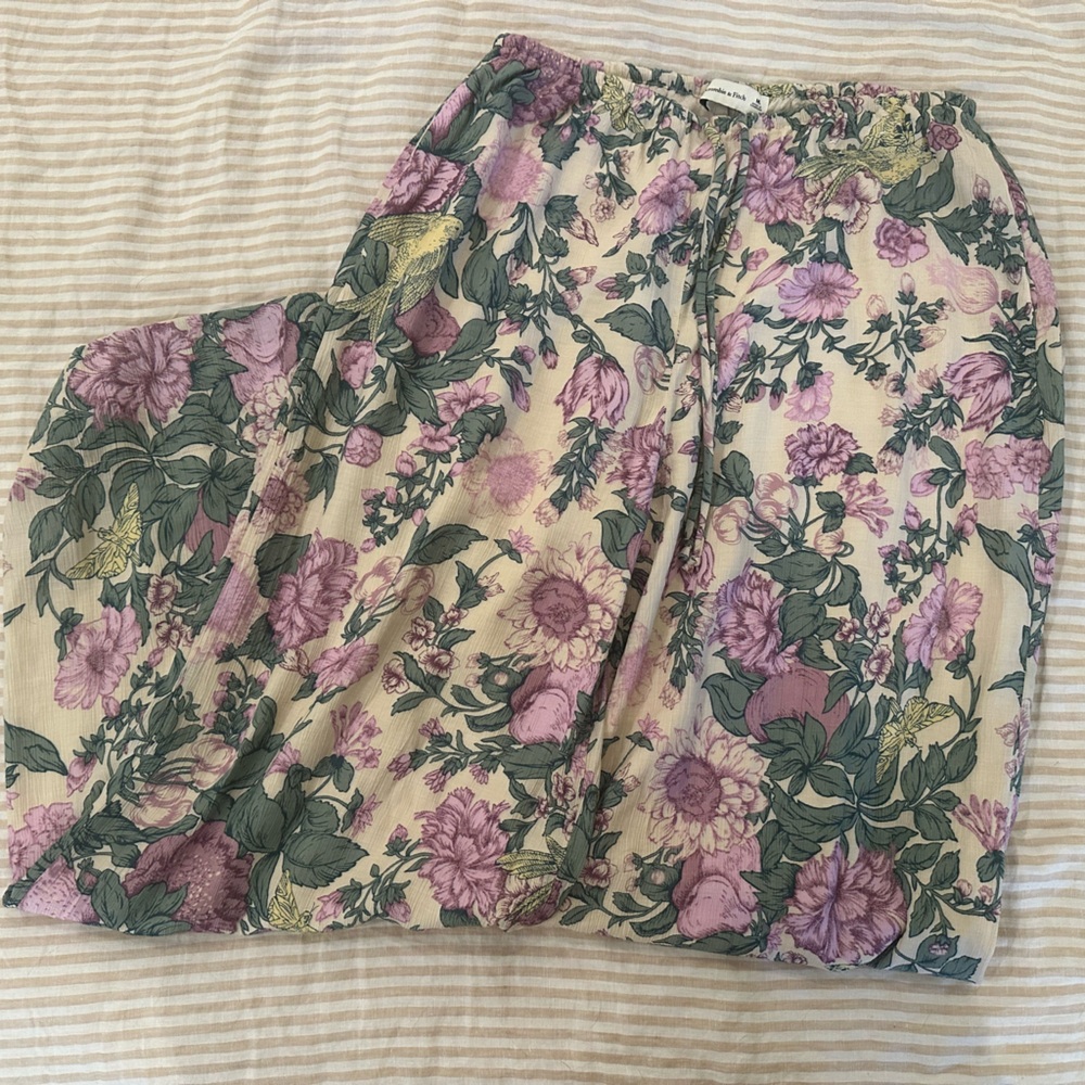 Abercrombie & Fitch Floral Wide Leg Pants - Purple and Green